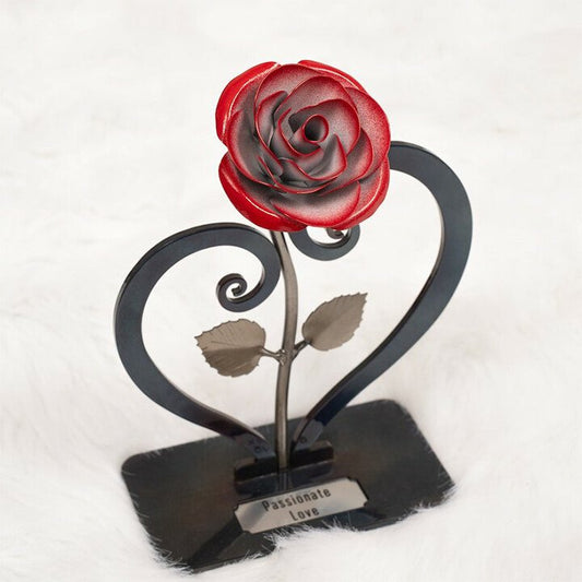 🌹💗Iron Red Metal Rose with Heart-Shaped Stand.