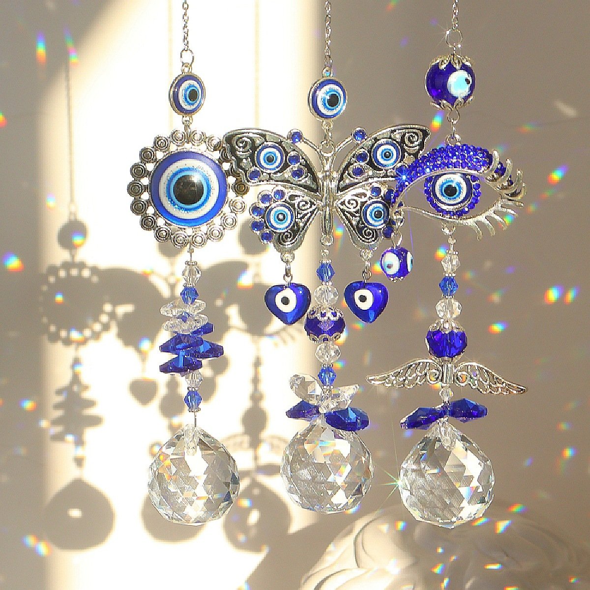 Blue Evil Eye Crystal Suncatcher Wind Chime