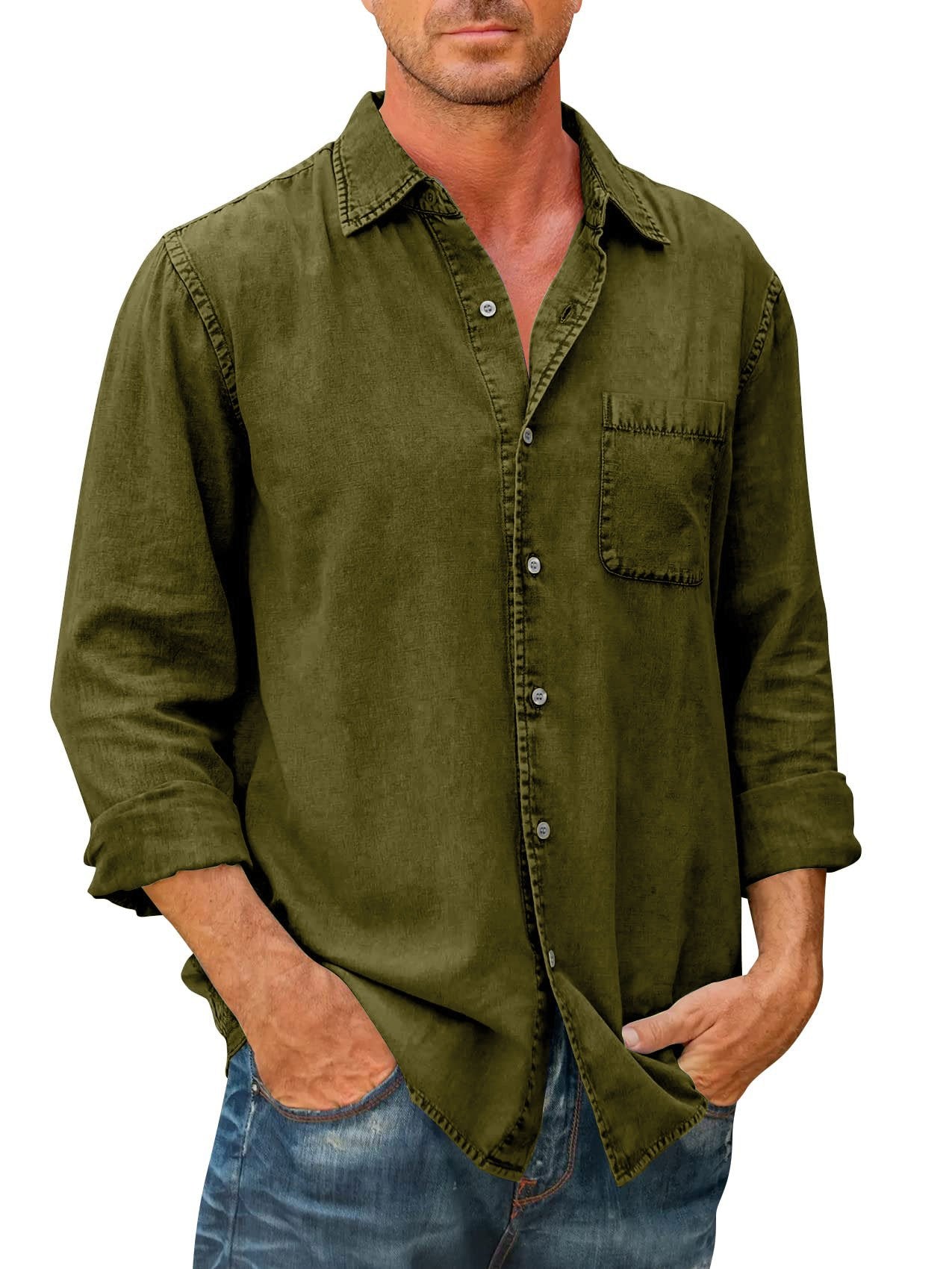 🔥Today’s Deal-Mens Denim Long Sleeve Button Down Shirt