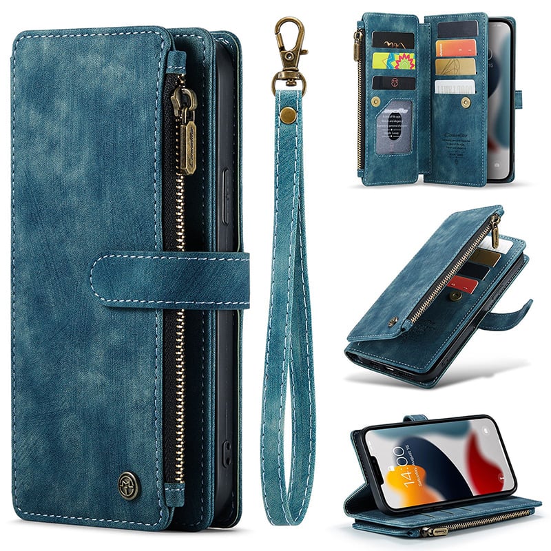 Luxurious & High-end Leather Wallet Flip iPhone Case with Wrist Strap