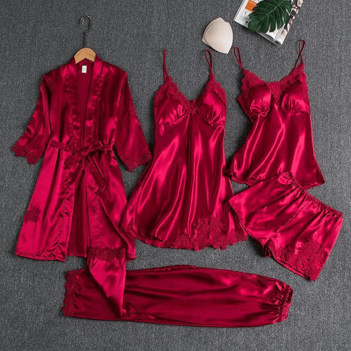 ⚡Blushy Silky Texture 5 Piece Pajama Set