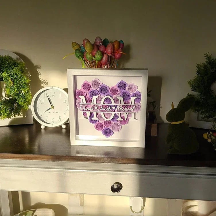 Personalized Mom/Dad Flower Shadow Box With Name For Mother's Day