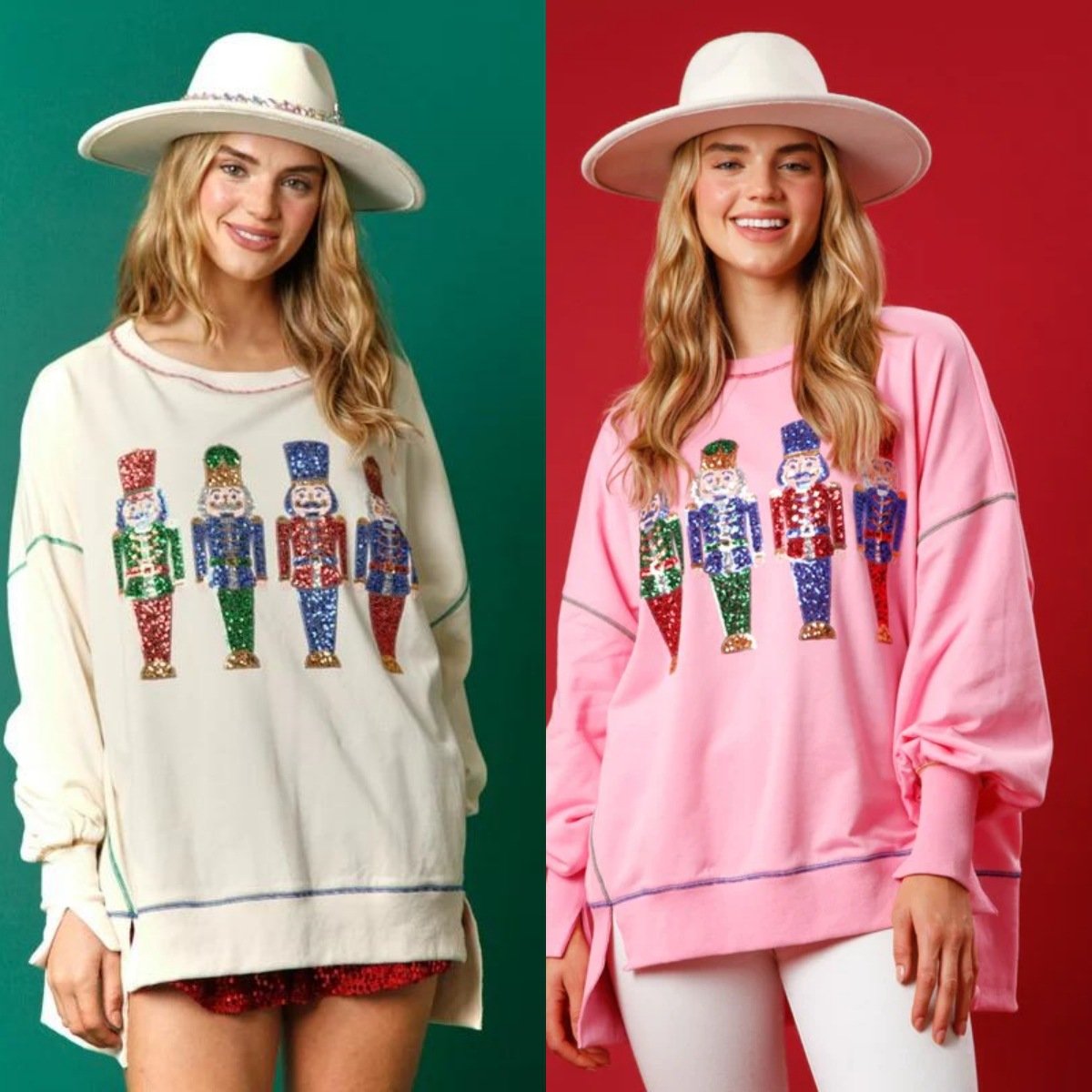 Christmas sequin print crew neck long sleeve sweatshirt