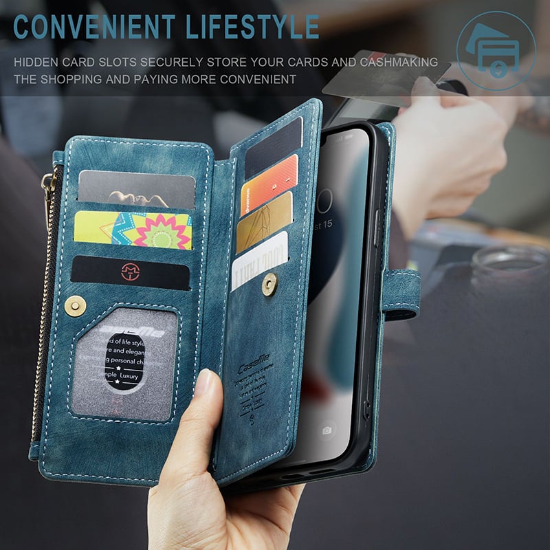 Luxurious & High-end Leather Wallet Flip iPhone Case with Wrist Strap