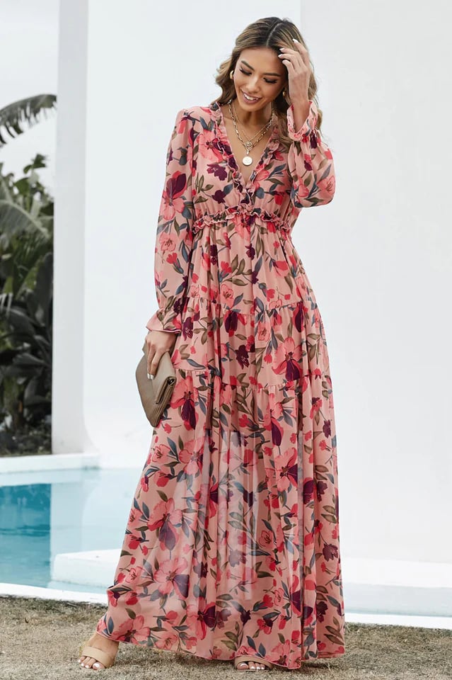 🔥FLORAL RUFFLE TIERED MAXI DRESS