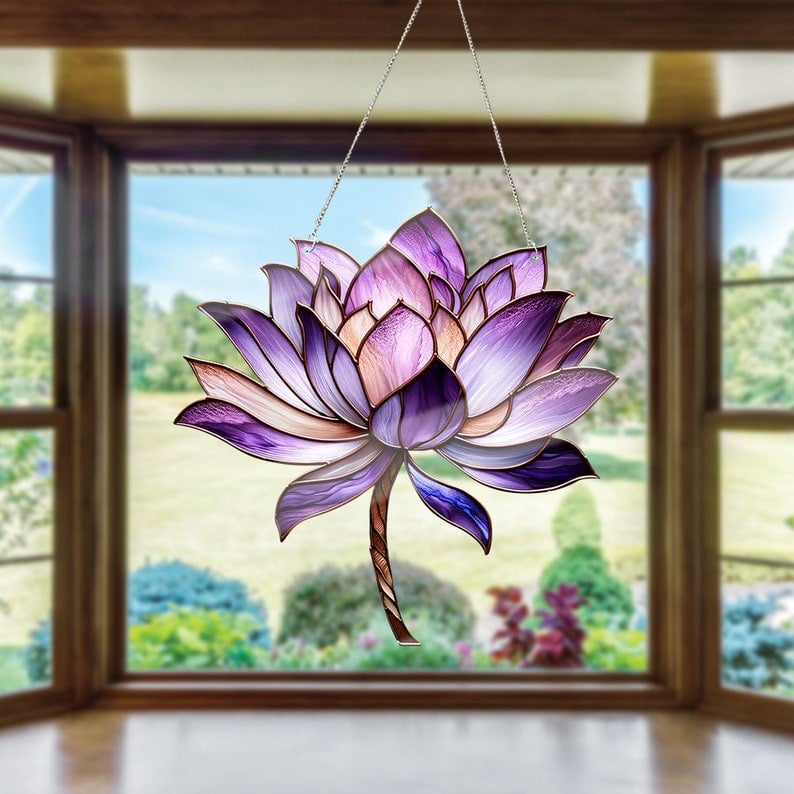 Purple Lotus Acrylic Window Hangings, Lotus lovers gift,Home Decor, Gift For Her