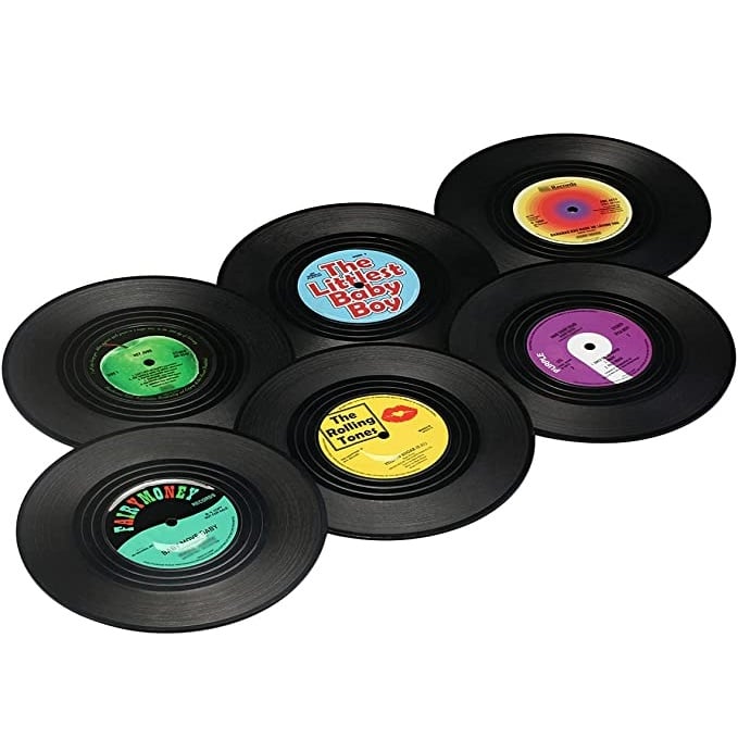 Vinyl Record Coasters with Retro Vinyl Player Holder