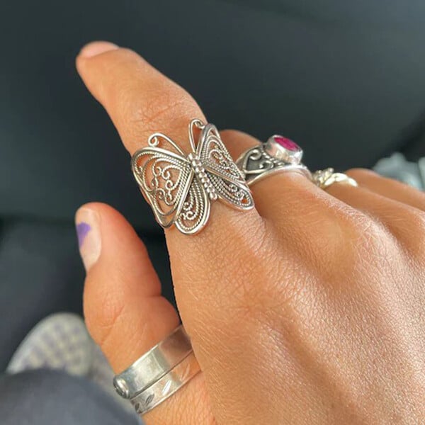 🔥🎁 Handmade Vintage Butterfly Silver Ring