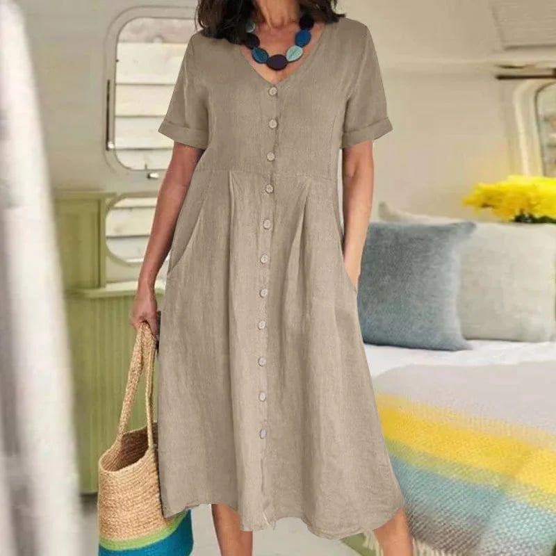 🔥New solid color loose cotton linen dress