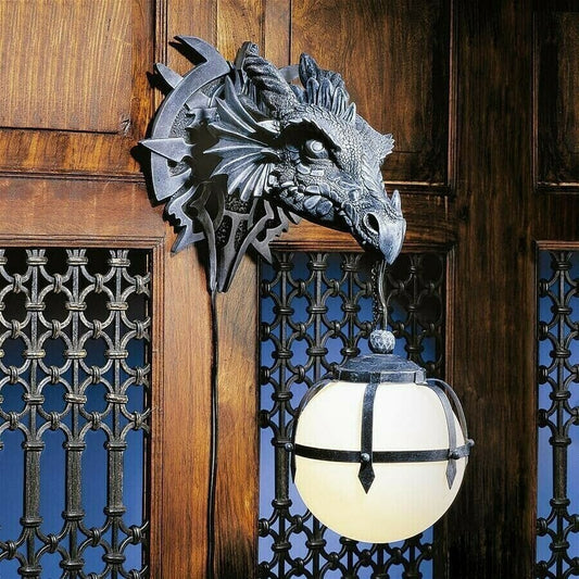 Gothic Marshgate Castle Dragon Sculptural Electric Wall Sconce