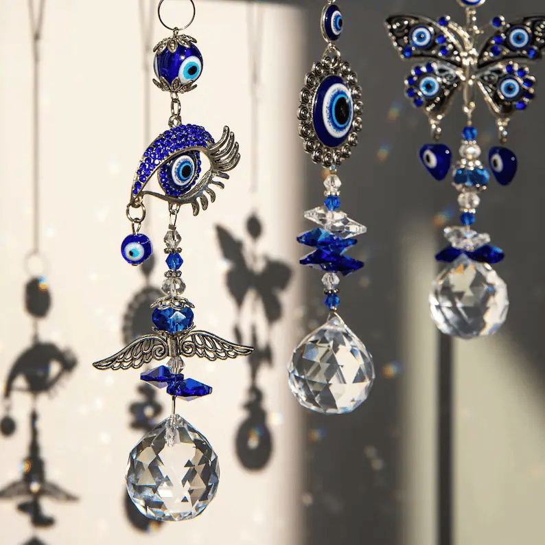 Blue Evil Eye Crystal Suncatcher Wind Chime