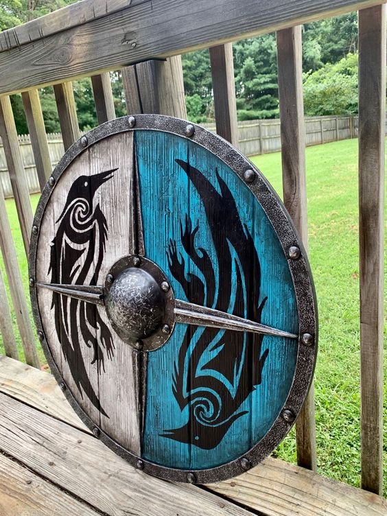 Double Ravens Personalized Battleworn Viking Shield