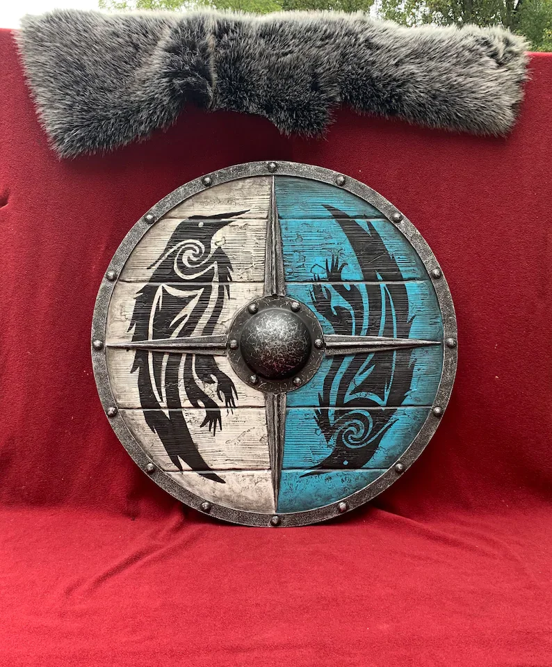 Double Ravens Personalized Battleworn Viking Shield