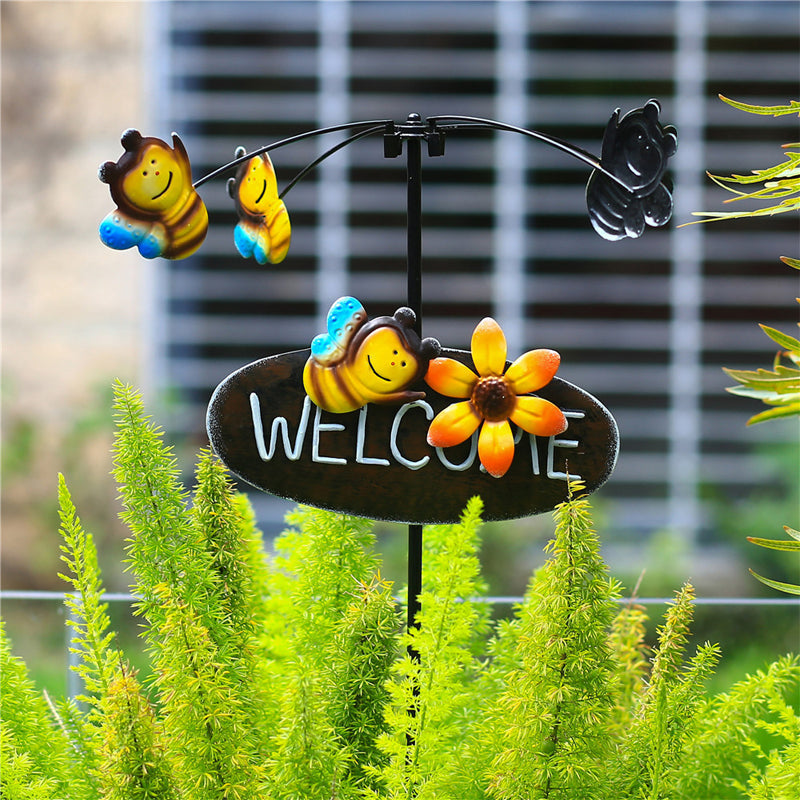 Outdoor Lawn Metal Windmill with Welcome Sign