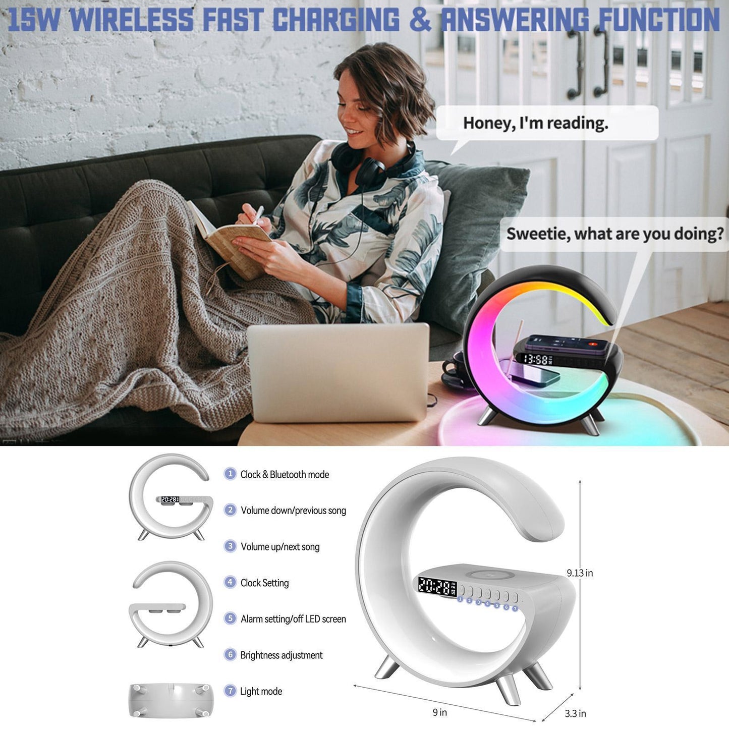 😍😍New Listing-Intelligent Wireless Charger Atmosphere Light Lamp Alarm Clock🔥