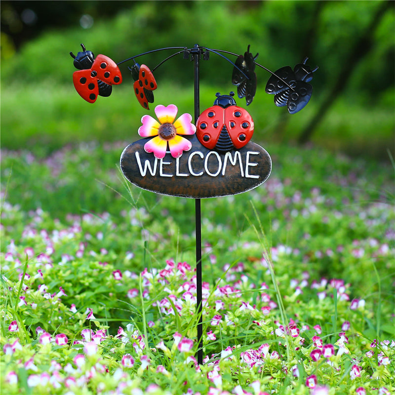 Outdoor Lawn Metal Windmill with Welcome Sign