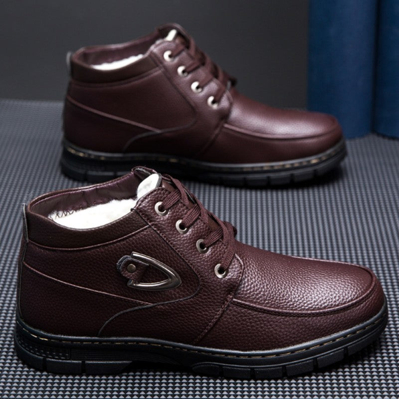 Men's Winter Plush Warm Anti Slip Leather Shoes