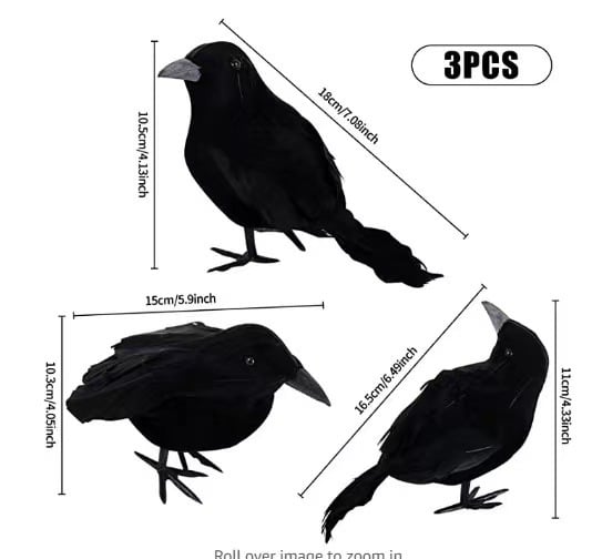 3-Pack Halloween Party Crow Props Decoration Figures