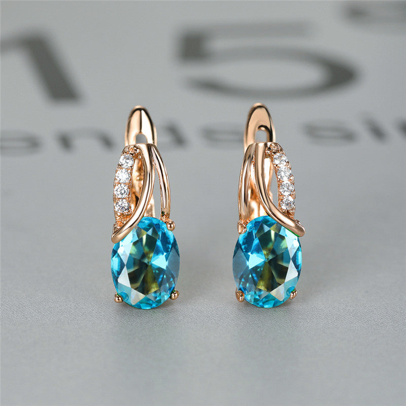 Women Oval Crystal Stone Vintage Hoop Earrings