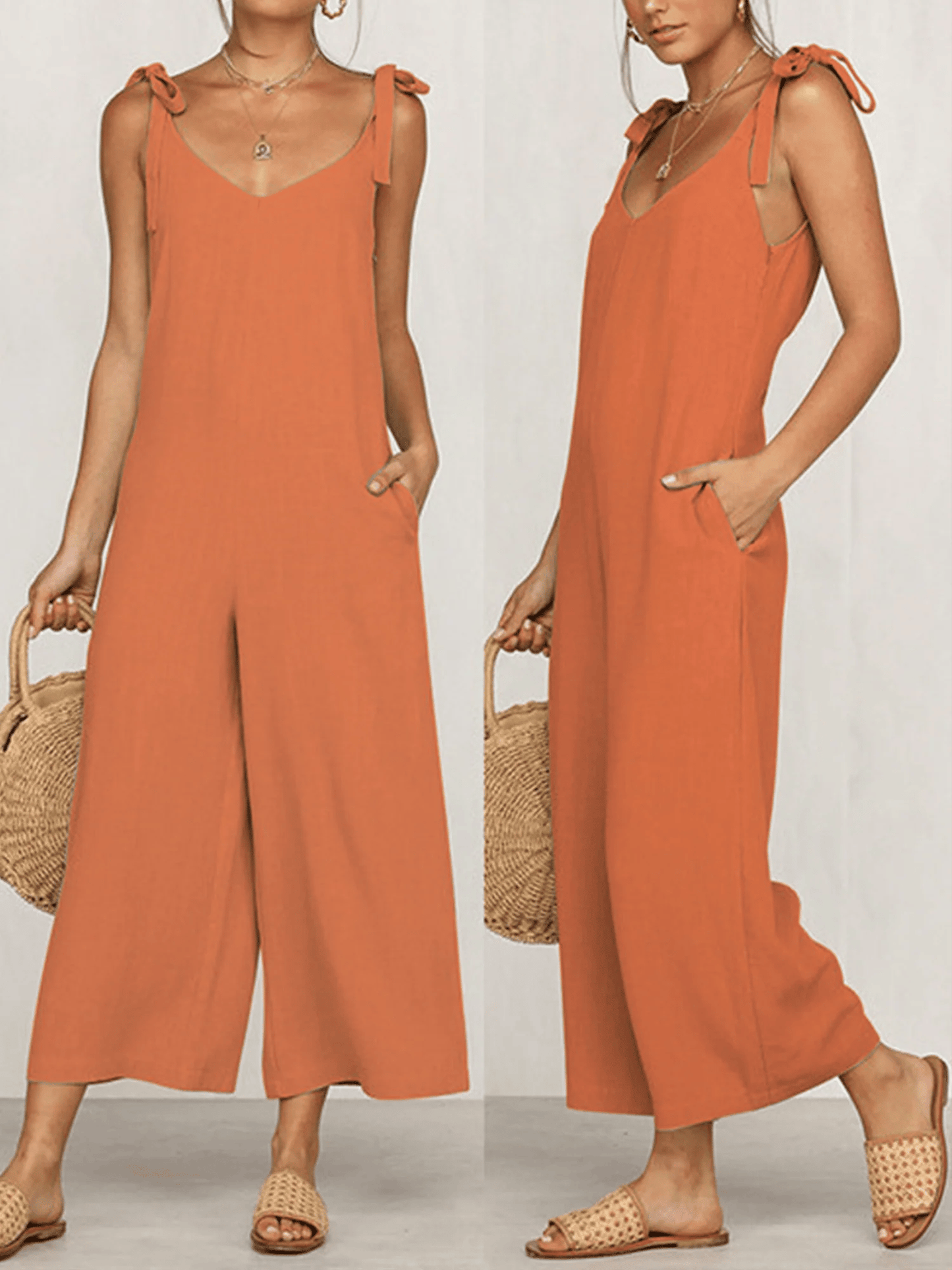 Women's Loose Casual Cotton Linen Jumpsuit