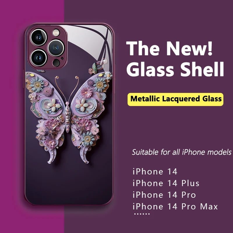 🔥 Flat 3D Butterfly Pattern Glass Cover Compatible with iPhone