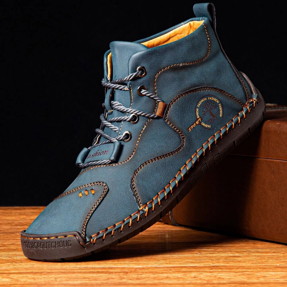 Men Vintage Microfiber Leather Hand Stitching Soft Ankle Boots