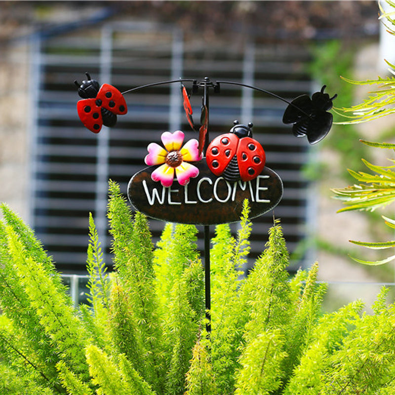 Outdoor Lawn Metal Windmill with Welcome Sign