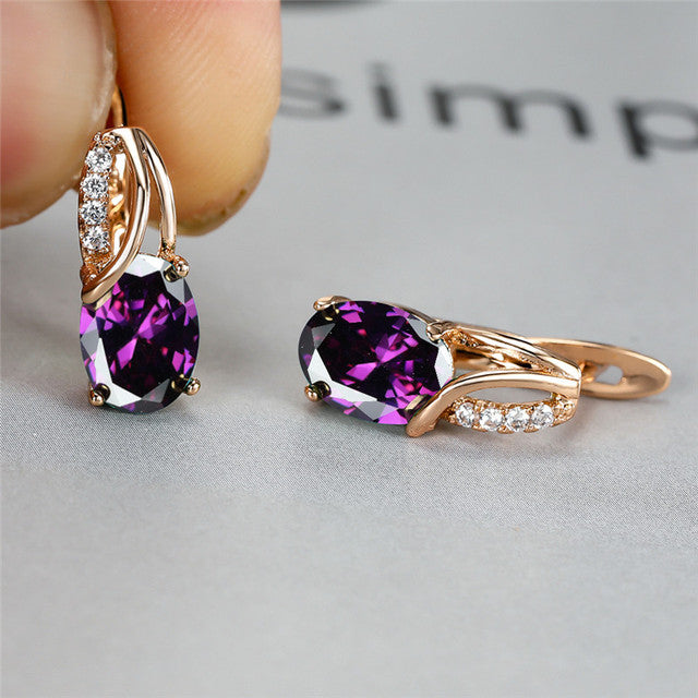 Women Oval Crystal Stone Vintage Hoop Earrings