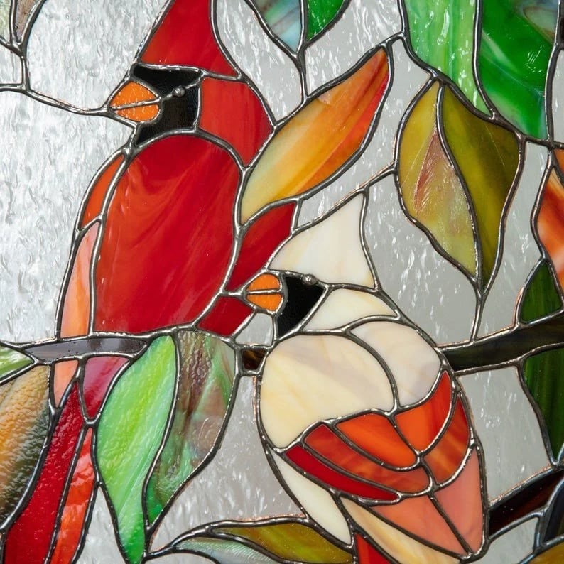 🌈Stained Glass Birds on Window Panel