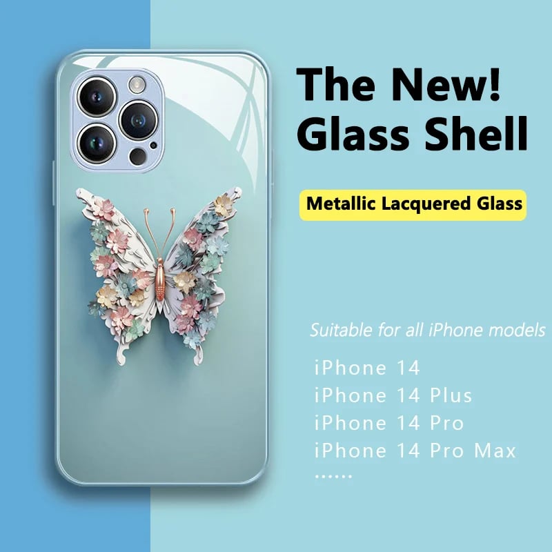 🔥 Flat 3D Butterfly Pattern Glass Cover Compatible with iPhone