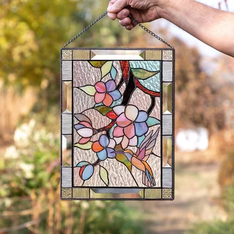 🌈Stained Glass Birds on Window Panel