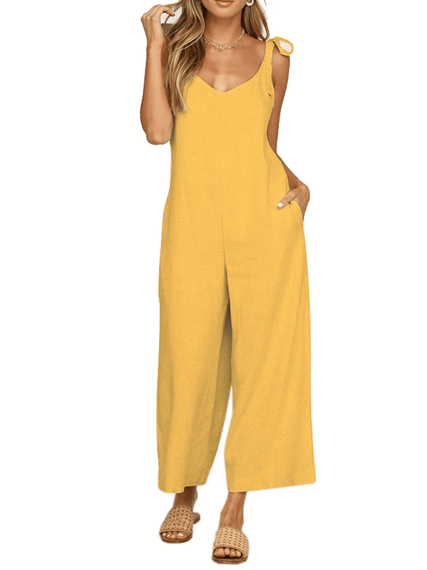 Women's Loose Casual Cotton Linen Jumpsuit