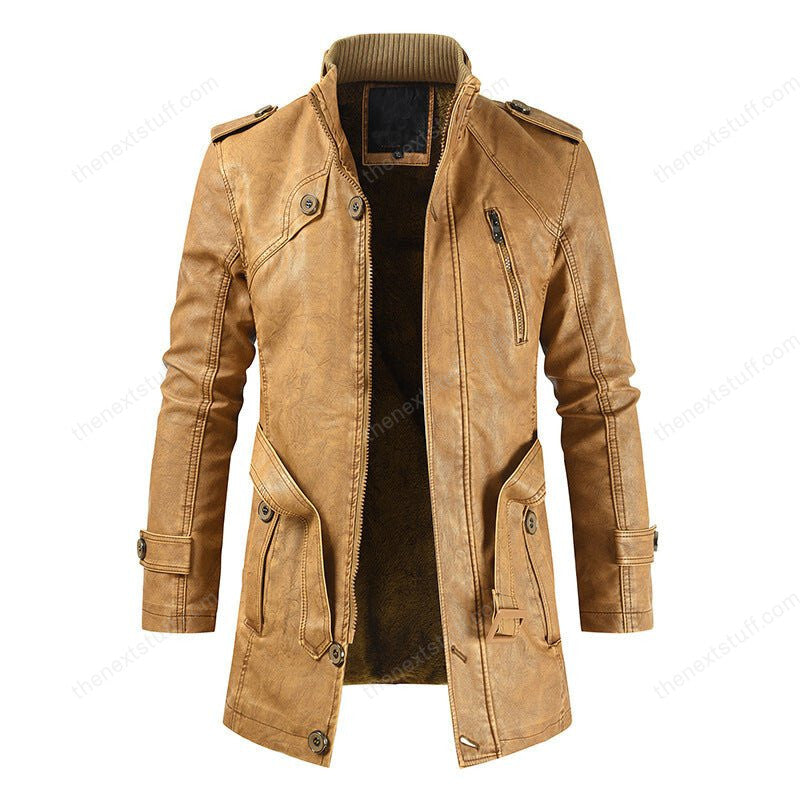 Casual Retro Stand Collar Zipper Men's Leather Jacket