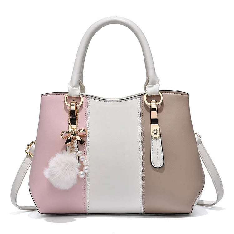 2023 New Elegant Tri-color contrast wool ball Women's Handbag