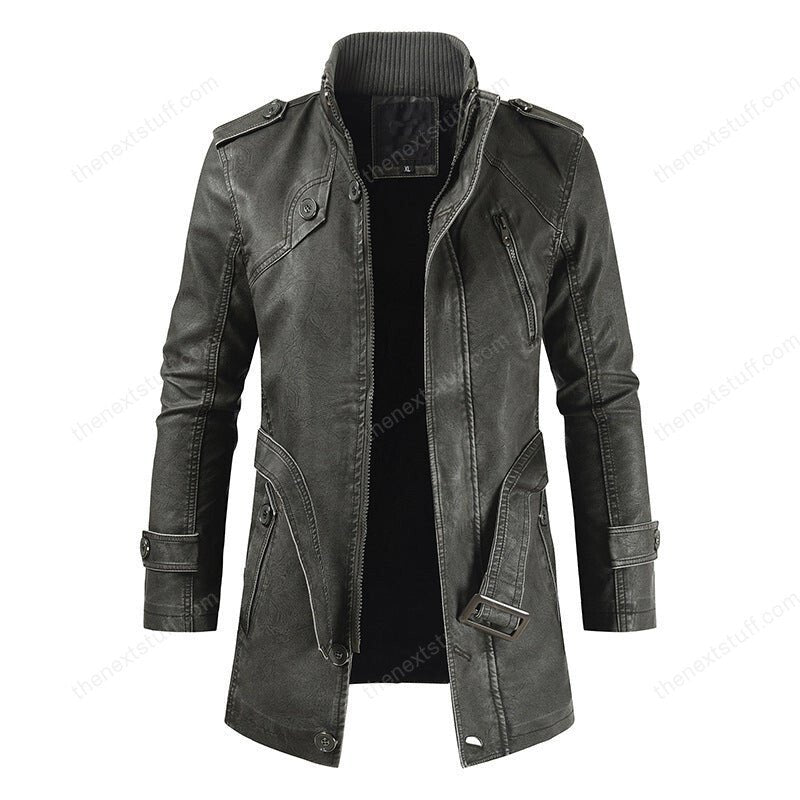 Casual Retro Stand Collar Zipper Men's Leather Jacket