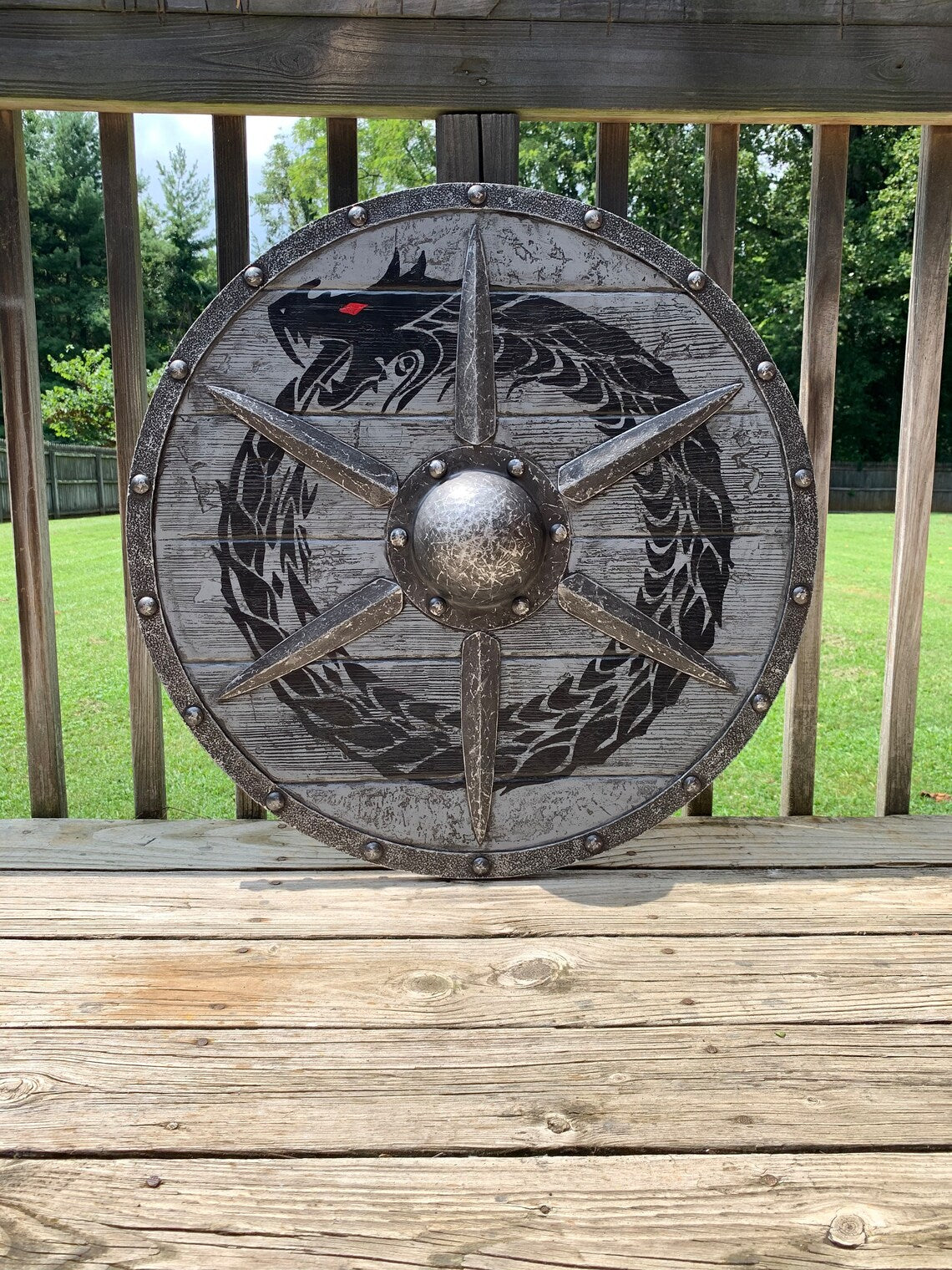 Double Ravens Personalized Battleworn Viking Shield