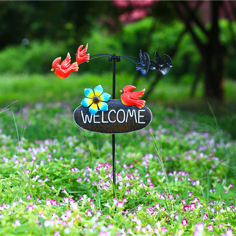 Outdoor Lawn Metal Windmill with Welcome Sign