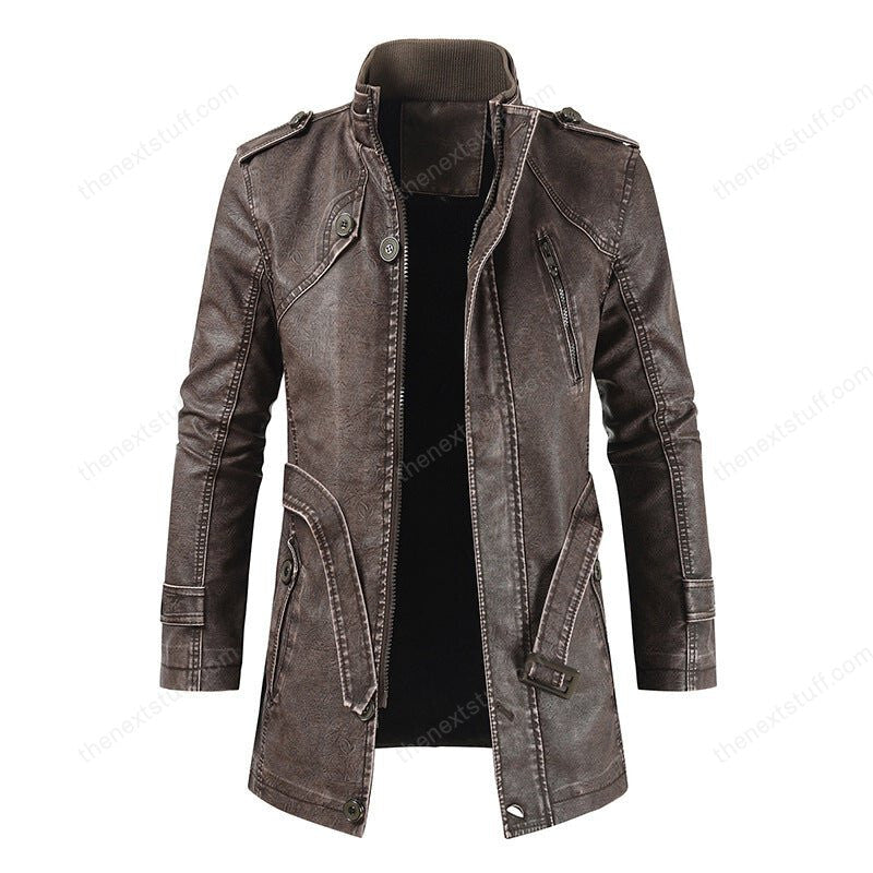 Casual Retro Stand Collar Zipper Men's Leather Jacket