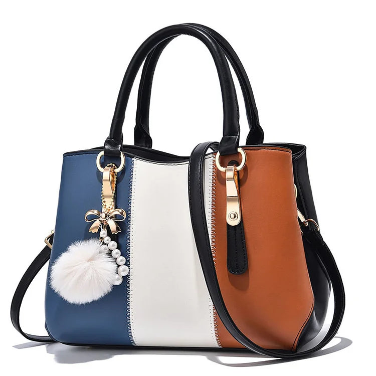 2023 New Elegant Tri-color contrast wool ball Women's Handbag