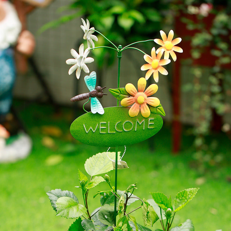 Outdoor Lawn Metal Windmill with Welcome Sign