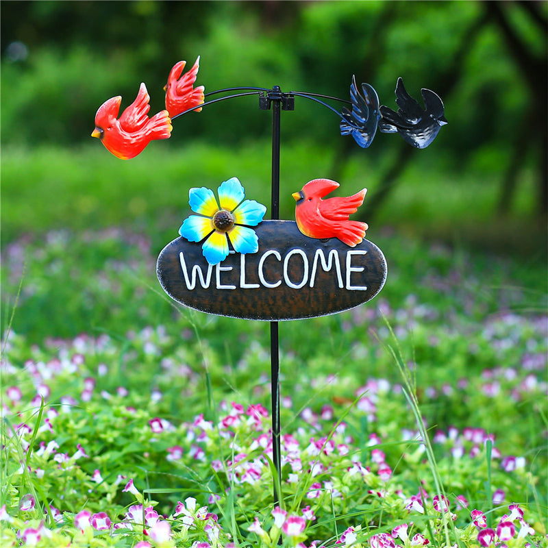 Outdoor Lawn Metal Windmill with Welcome Sign