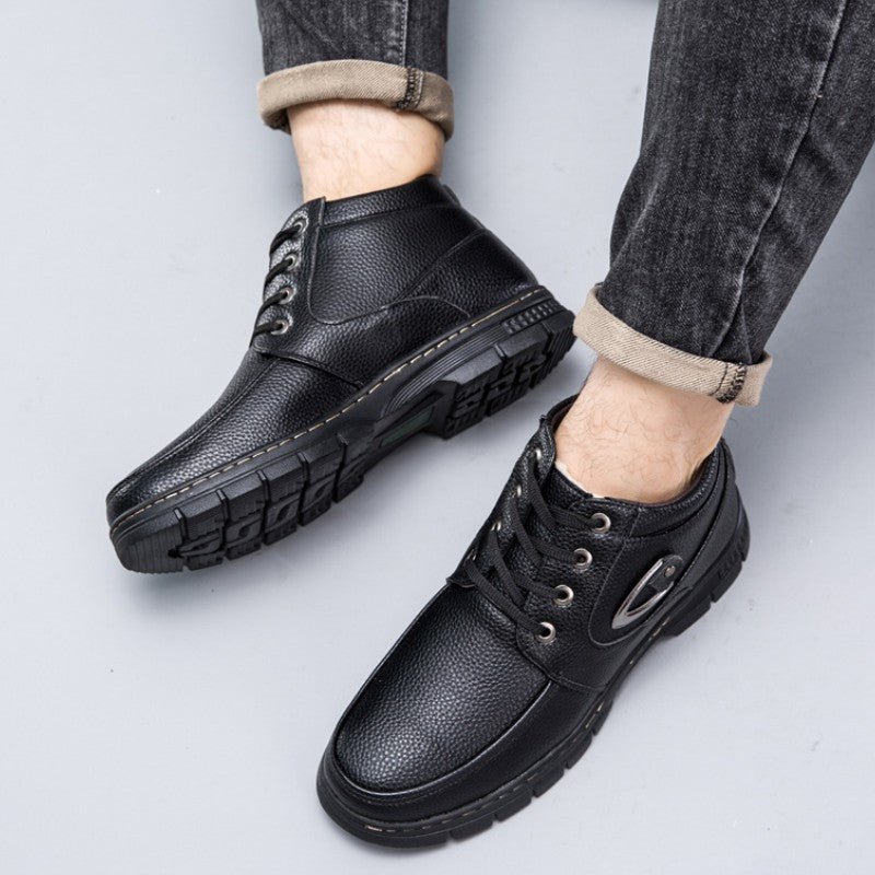 Men's Winter Plush Warm Anti Slip Leather Shoes