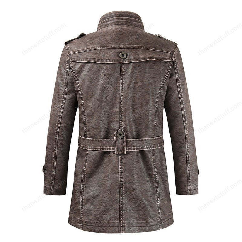 Casual Retro Stand Collar Zipper Men's Leather Jacket