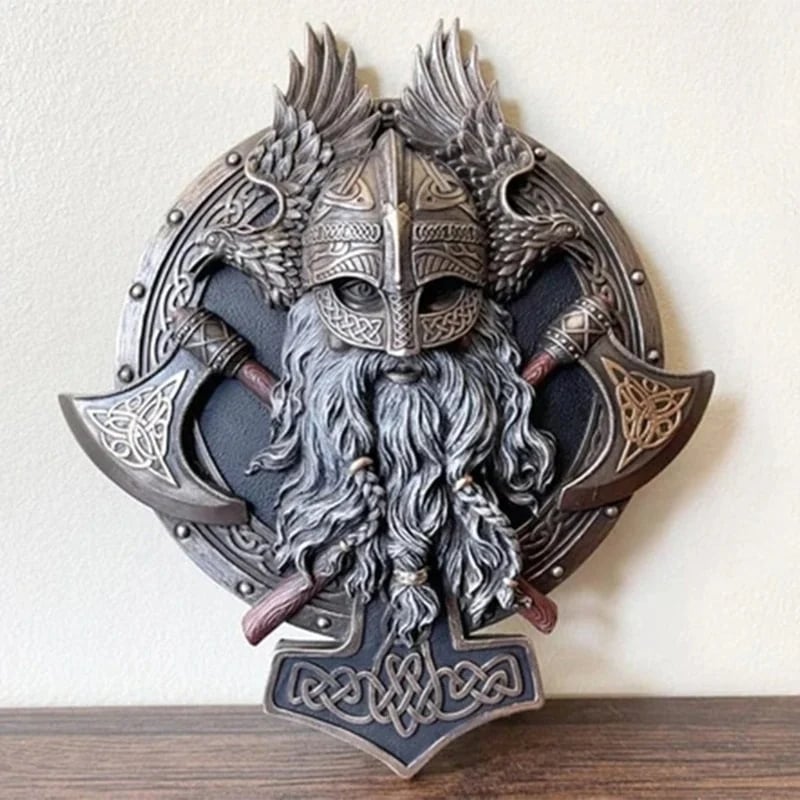 🎁Retro Viking Berserker Double Axe Wall Decorative Plaque Resin Ornaments Wall Decor Plaque🔥 🔥