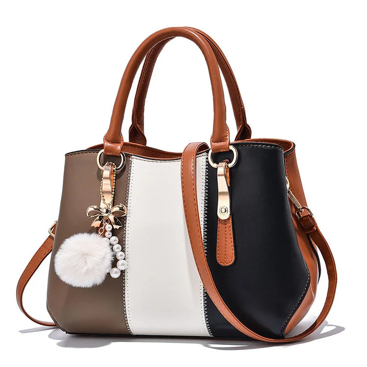 2023 New Elegant Tri-color contrast wool ball Women's Handbag