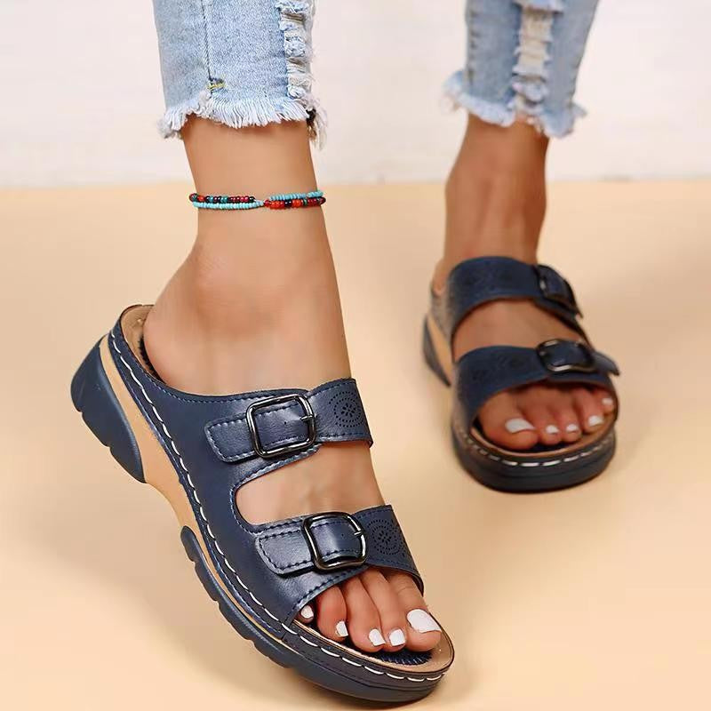 New Plus Size Stylish Buckle Wedge Sandals