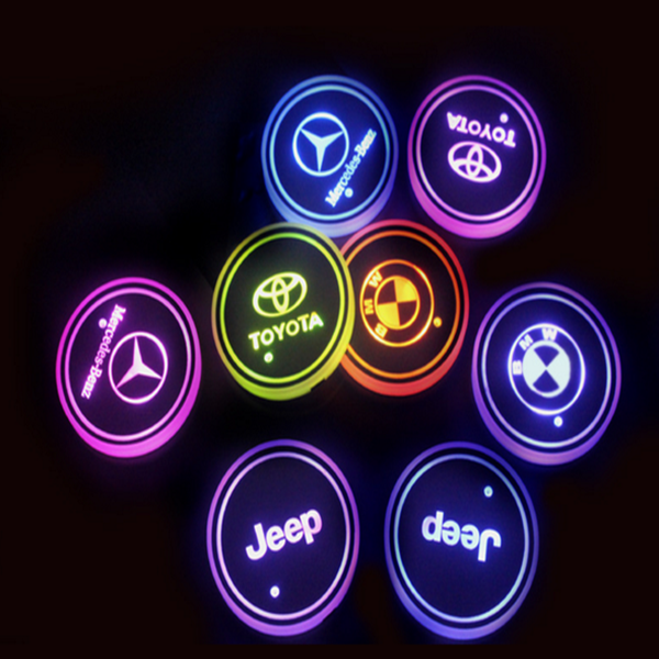 Led Car Logo Cup Lights up Holder USB Charging 7 Colors Changing