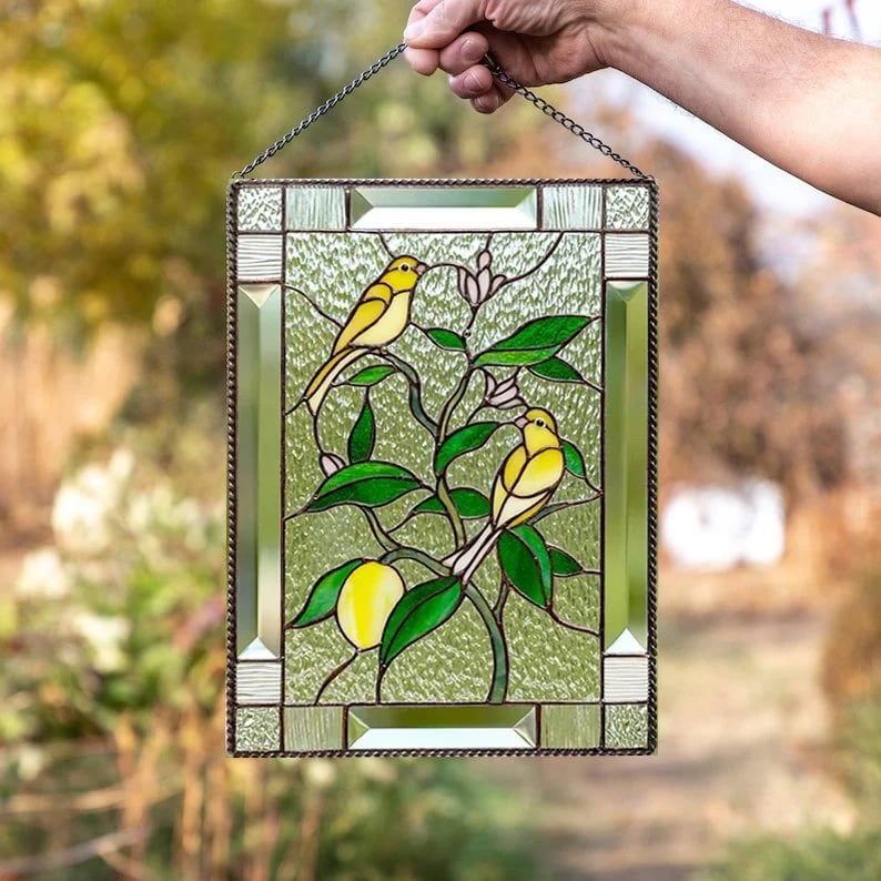 🌈Stained Glass Birds on Window Panel