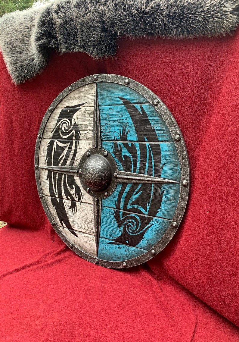 Double Ravens Personalized Battleworn Viking Shield