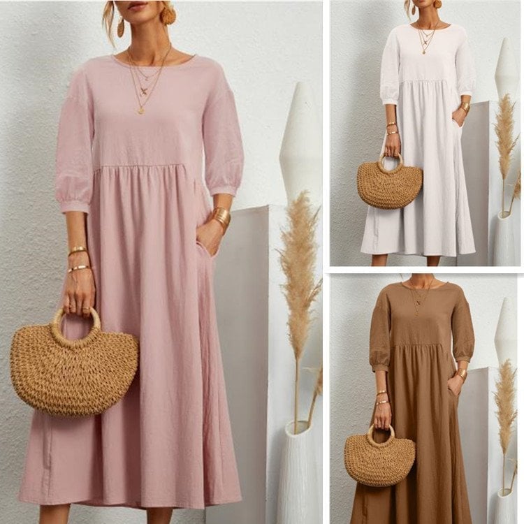 🔥Women's Lantern Sleeve Cotton And Linen Dress